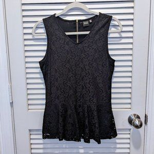 Black Saks Fifth Avenue Sleeveless Lace Top Size Medium Black Lace Peplum.